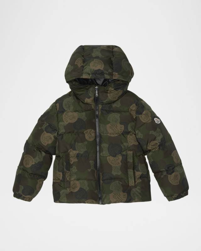 Boy's Escer Camo Logo-Print Puffer Jacket, Size 12-